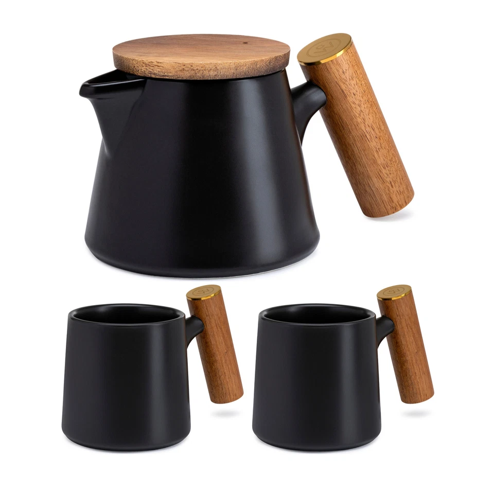 Tetera de cerámica ChefWave serie artesanal con infusor y dos tazas