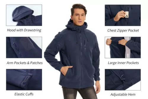 Winter Men's Fleece Tactical Jacket Outdoor Hooded Windproof Warm Work Coats - Picture 41 of 46
