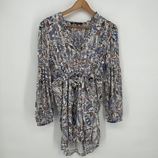 Zara Dress Womens Small White Paisley Print Semi Sheer Long Sleeve Mini Ruffle