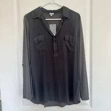 NWT Splendid Women's Shirting Long Sleeve Collar Top Grey Size Medium