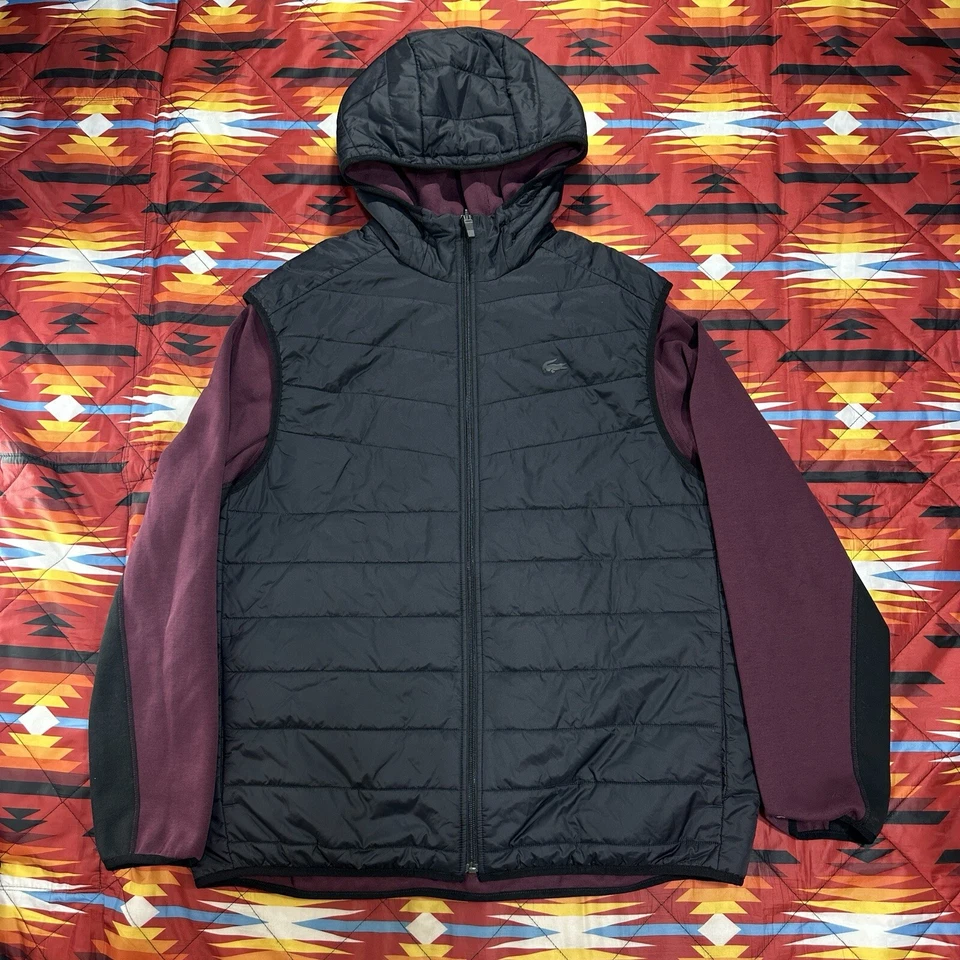 Chaqueta reversible Lacoste cremallera completa rojo borgoña negra para hombre talla 2XL con capucha Foto 3 de 4