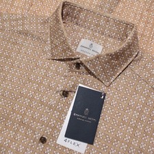 Emanuel Berg NWT Casual Button Down Shirt Size 42 16.5 L in Tan/Multi Cotton