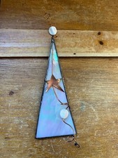 Iridescent Stained Glass White Christmas Tree w Copper Star Wire Overlay Orname