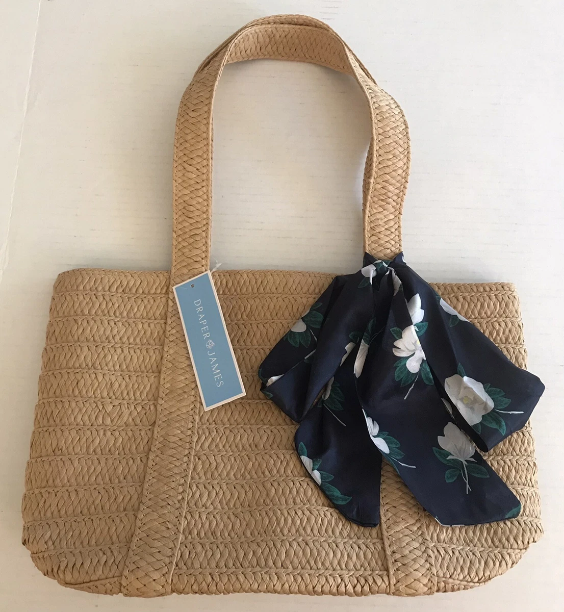 Draper James Everyday Straw Bag Tote Purse with Scarf Bow NWT