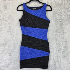 Forever 21 Dress Womens Medium Black Blue Sleeveless Bodycon Textured Party