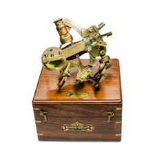 Antique Brass Nautical Sextant Wooden Box-Navigation Instruments Nautical Sex...