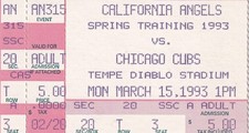 Ticket Stub: California Angels vs Chicago Cubs - March 15, 1993 Spring Training