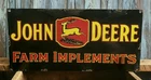Large Vintage John Deere Farm Implements Porcelain Metal Dealer Sign / Tractors