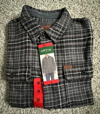 Orvis Classic Collection Flannel Shirt Men Medium Gray Blk Plaid Outdoor NWT