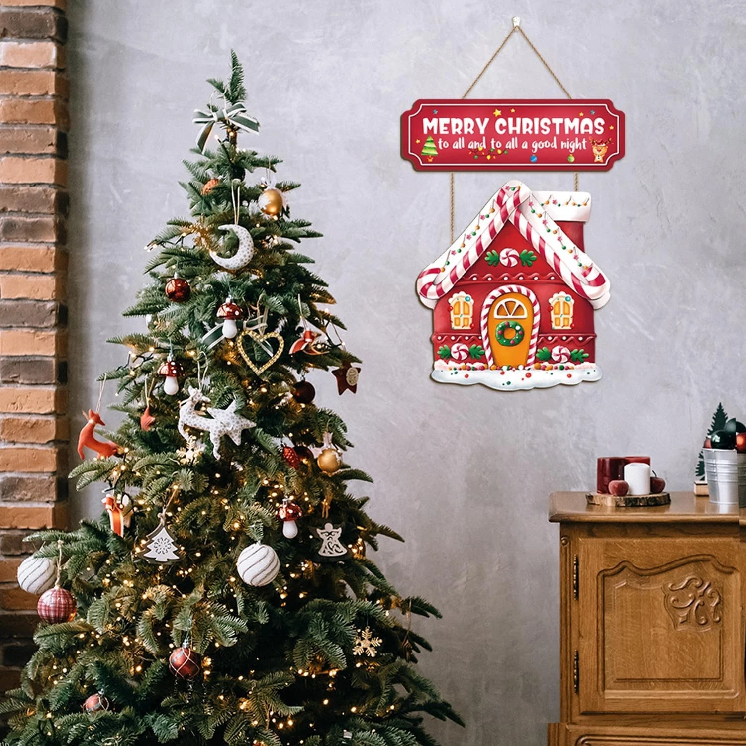 Merry Christmas Wreath Candy Cane Wall Decor