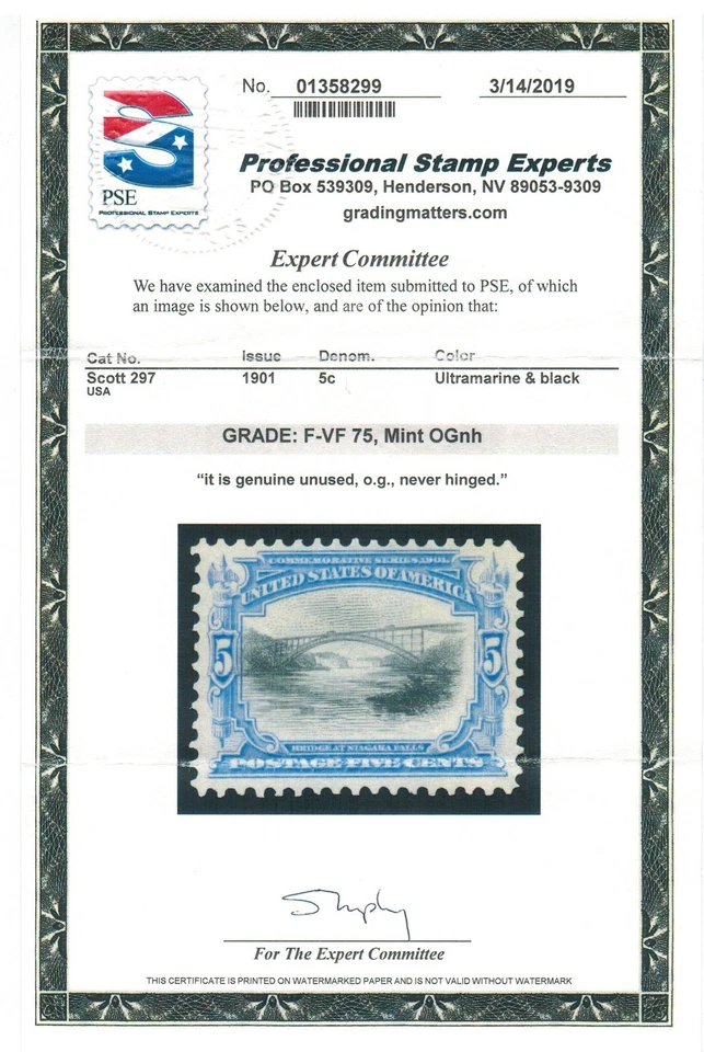U.S. # 297 Mint NH - PSE F-VF 75 Pan-American --Nicer than grade! MNH SMQ $125 - Image 2 of 2
