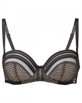 GOSSARD: CONTRADICTION UNPADDED BRA. BLK/SILVER. 32B/34A/36A. ORG$92 SALE $32