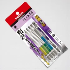 VESSEL GS5P-35 Hex Ball Point Bit Set 5pc Color Coded 100mm Impact Ready Driver