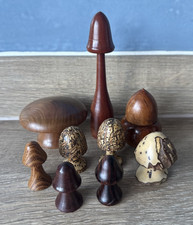 Wooden Hand Turned Mushroom Toadstool Acorn Plum Dark Light Decorative x9