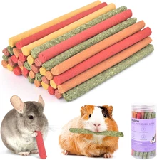 ERKOON 40Pcs Rabbit Timothy Hay Sticks, Five Flavors：Purplepotato/Timothyhay/Pum