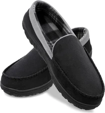 Mens Slippers Microsuede Moccasin Memory Foam House Shoes 10 Black Grey