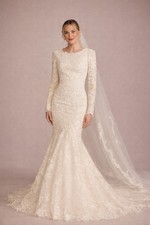 Davids Bridal Designer Jewel Lace Long SLeeve Wedding Dress  Size 12 Ivory