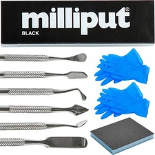 Milliput Epoxy Putty 10 Piece Set, Black Version - with Sculpting Tools, Sand...