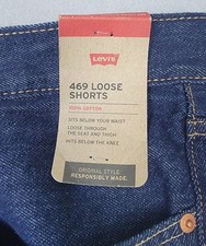 Mens Denim Shorts Size 54 Big Tall Levis 469 Loose Inseam 11" Dark Blue NWT