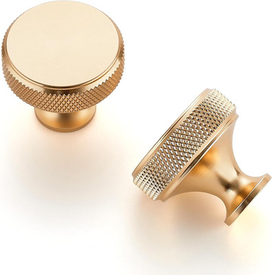 30 Pack Brushed Brass Kitchen Cabinet Knobs, Round Knurled Handles, Single Hole