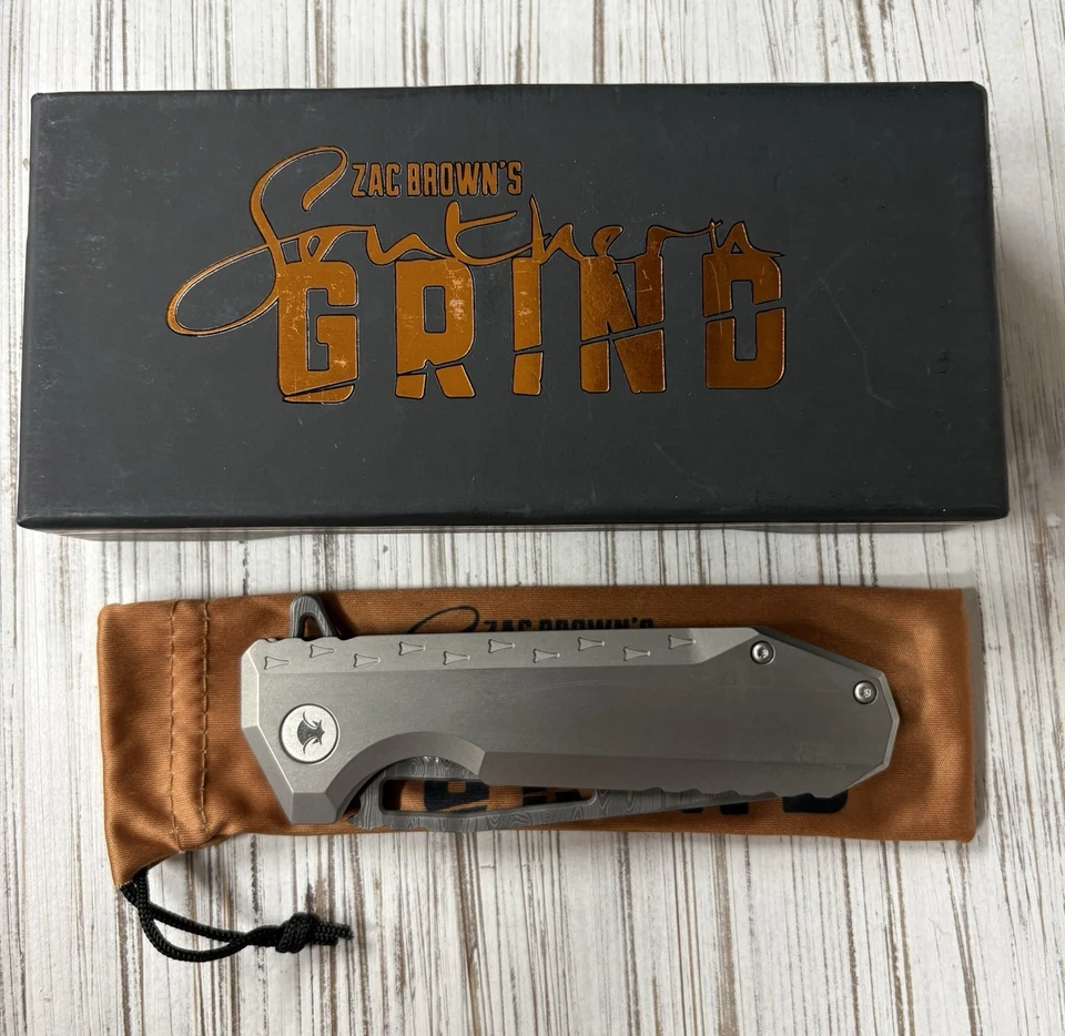 Southern Grind (Zack Brown) Knives Penguin Framelock Satin Ti Scales Damascus - Image 3 of 4