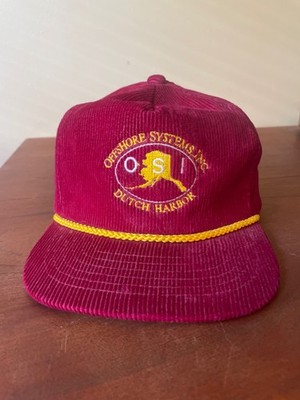 VTG Corduroy Maroon and Yellow Rope Cap Hat Offshore Systems Inc Dutch Harbor