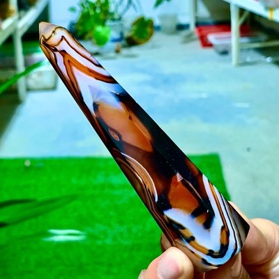 128G Natural red striped agate obelisk crystal energy restoration