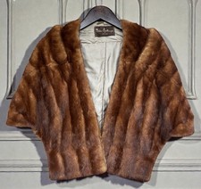 Vintage Dallas Mink Fur Stole Wrap Shawl Cape w Hand Pockets Mid Century Brown