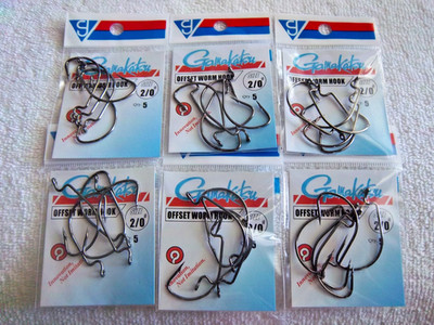 6-PACKS OF 5 CNT. Gamakatsu OFFSET Worm Hooks SIZE 2/0 TOTAL 30 HOOKS
