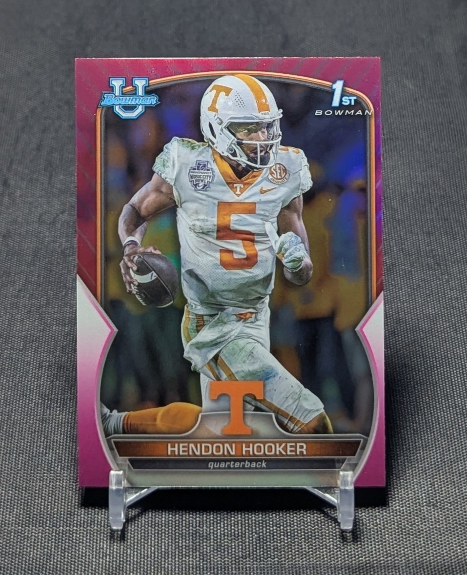 Hendon Hooker 1st Pink Refractor RC 2022 Bowman Chrome University Card #21 Lions