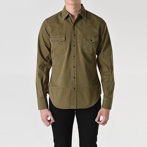 Camicia Saint Laurent Western in denim kaki 42358115