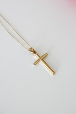 14k Solid Gold Cross Charm Necklace for Women, Religious Pendant Necklace 585