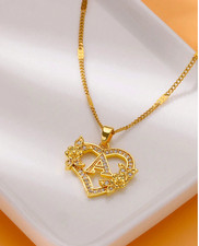 Gold Initial Letter Necklace or Pendant Gift Present Zirconia Flower Heart women