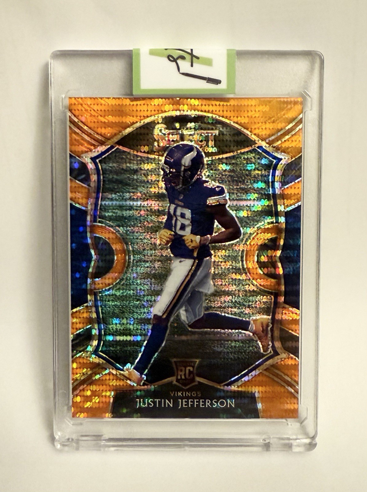 2020 Panini Select Justin Jefferson RC Concourse Level Neon Orange Pulsar /7