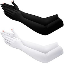 2 Pairs UV Long Sun Gloves Women's Sunblock Driving Gloves Non Black, White