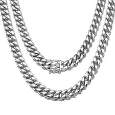 Mens Necklace High Polished, Silver Chain Miami Cuban Link Chain 12MM for Men...