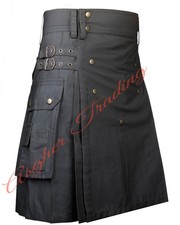 Handmade Green Cotton Utility Kilt Tactical kilt Cargo Pockets Custom Size kilts