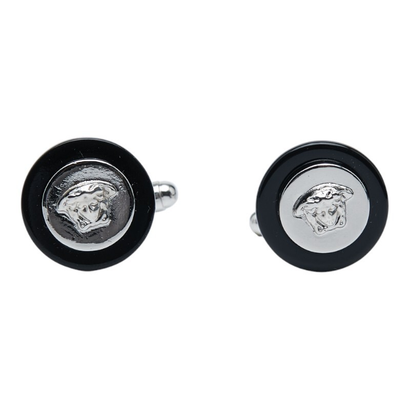VERSACE Medusa Cufflinks Silver Black Metal Men's Used