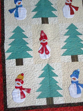 Sm. Wall Hangar Snowman Christmas Quilt, Poinsette Design on Back