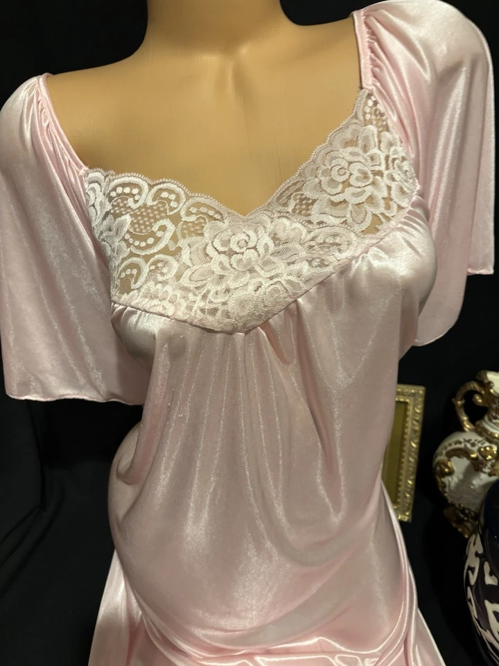 De Colección Satén Suave ROSA Nylon Busto Libre Brillante Camisón Negligee Vestido con Encaje 2x Foto 2 de 4