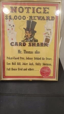 Framed Poster $1,000 Reward Card Shark W/Funny Card Player Nicknames, VG Cond