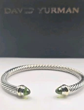 Pre-owned David Yurman Cable Classic Bracelet  Peridot and 14K Gold 5mm MED
