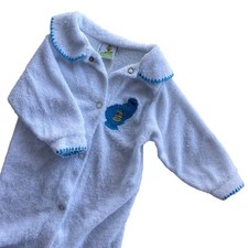 Sesame Street Cookie Monster Embroidered Baby S White Terry Cloth Footed Pajamas