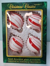 Commodore Christmas Classics Peppermint Hand Decorated Glass Ornaments Romania