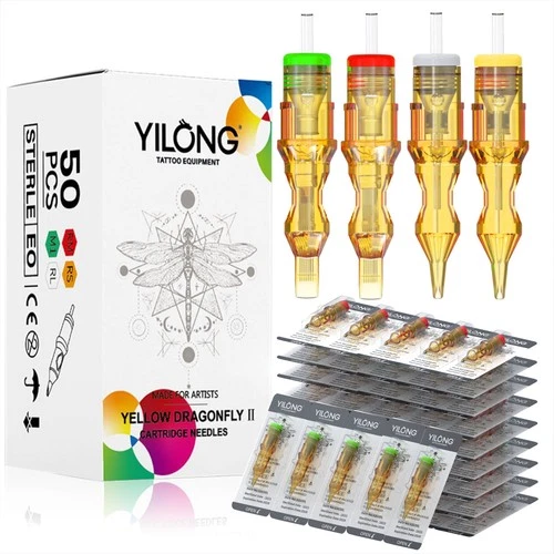 YILONG Tattoo Cartridge Needles Multi Color Tip 50PCS Mixed RL RS M1 RM  Sizes - product listing photo