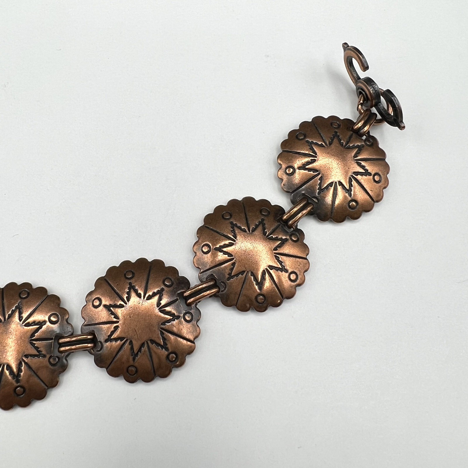 Solid Copper Concho Link Bracelet Star Design Wes… - image 6