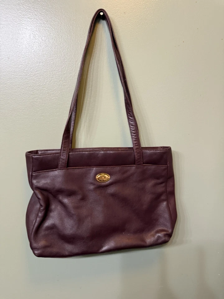 Cartera de mano vintage de cuero marrón borgoña Etienne Aigner Foto 2 de 4