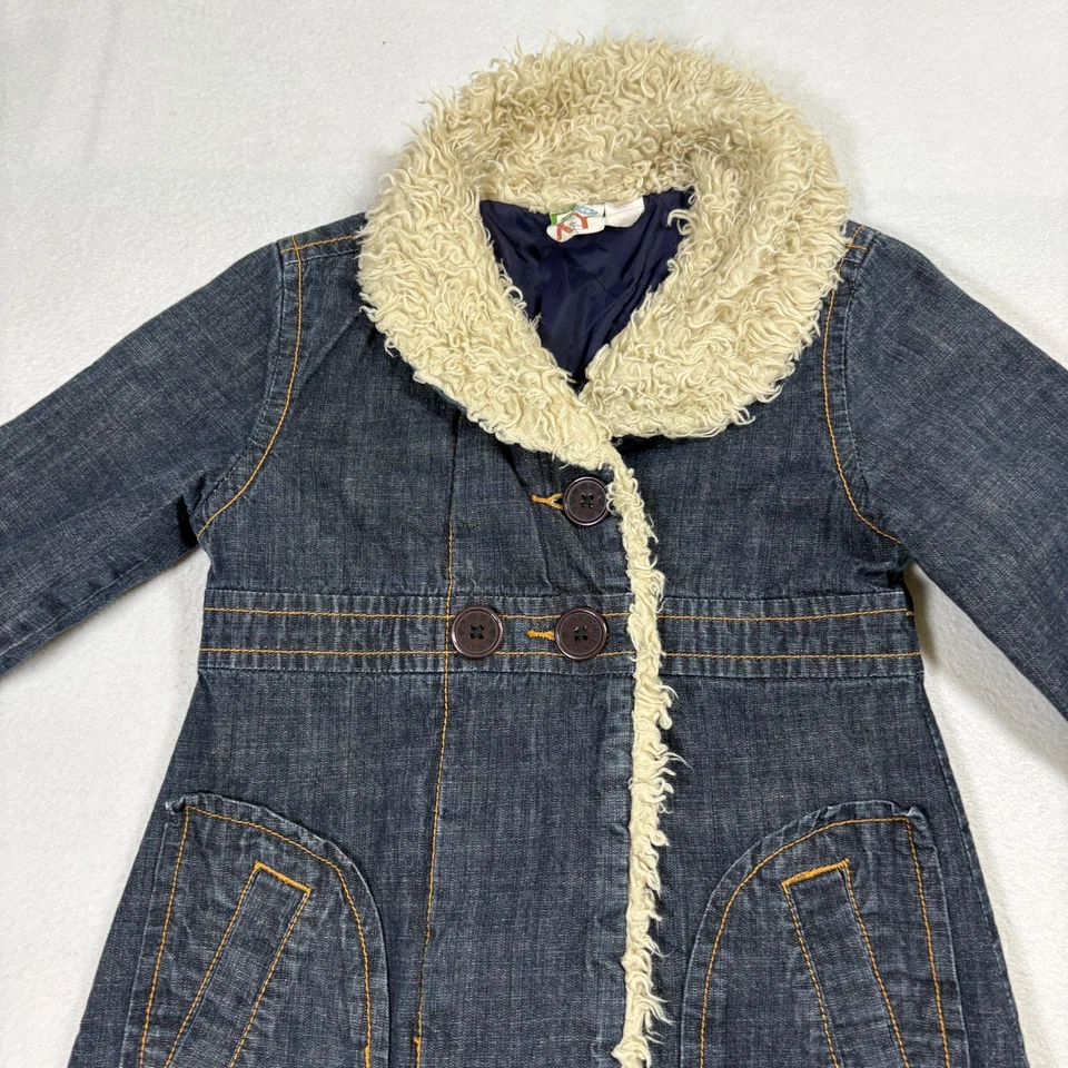Chaqueta Sherpa Denim Roxy Niñas Abrigo Jean Azul Medio Forrado Difuso Sin Capucha Invierno Foto 3 de 4