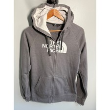 The North Face Womens Grey Full Zip Hoodie Logo Fleece Sweatshirt Size Large