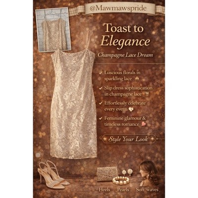 LUSHOUS FLORAL Champagne Lace Slip Dress Spaghetti Strap Cocktail Event Size 10